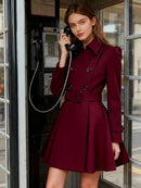 FOREMODE WOMEN SWING DOUBLE BREASTED WOOL PEA COAT - SIZE: WOMEN S - WINERED - Brand New