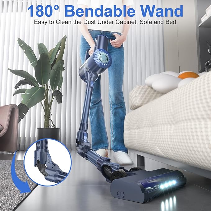 PRETTYCARE Cordless Vacuum Cleaner, 6 in 1 Lightweight Stick Vacuum W400 - Blue Like New