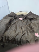 PINK ENVELOPE PUFFER FAUX FUR HOOD QUILTED WINTER COAT - SIZE: WOMEN L - BROWN - Like New