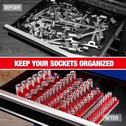 WORKPRO SOCKET ORGANIZER SET 4PC IMPACT SOCKET HOLDER 1/4" 3/8" 1/2" DRIVE - RED - Like New