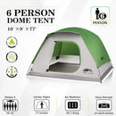 Happy Travel Camping Tent 4/6 Person Dome Tents for Camping Rainfly - Green - Brand New