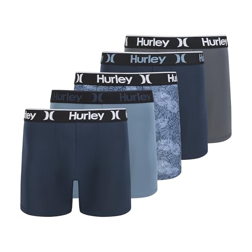 HURLEY MEN'S 5 PACK STRETCH BOXER BRIEFS MEDIUM DYPSIS LEAVES COMBO - Brand New