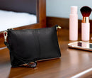 YALUXE GENUINE LEATHER WRISTLET HANDBAGS PURSES CELL PHONE POCKET CLUTCH - BLACK - Like New