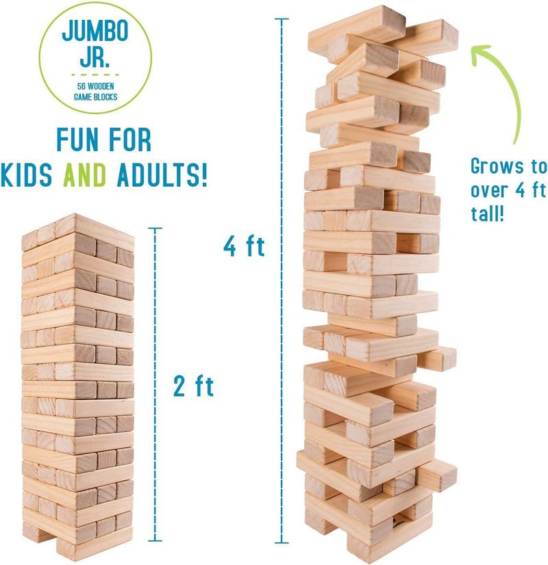 Giant Tumbling Timber Toy Jumbo JR. Wooden Blocks 56 Pieces Tower Game Like New
