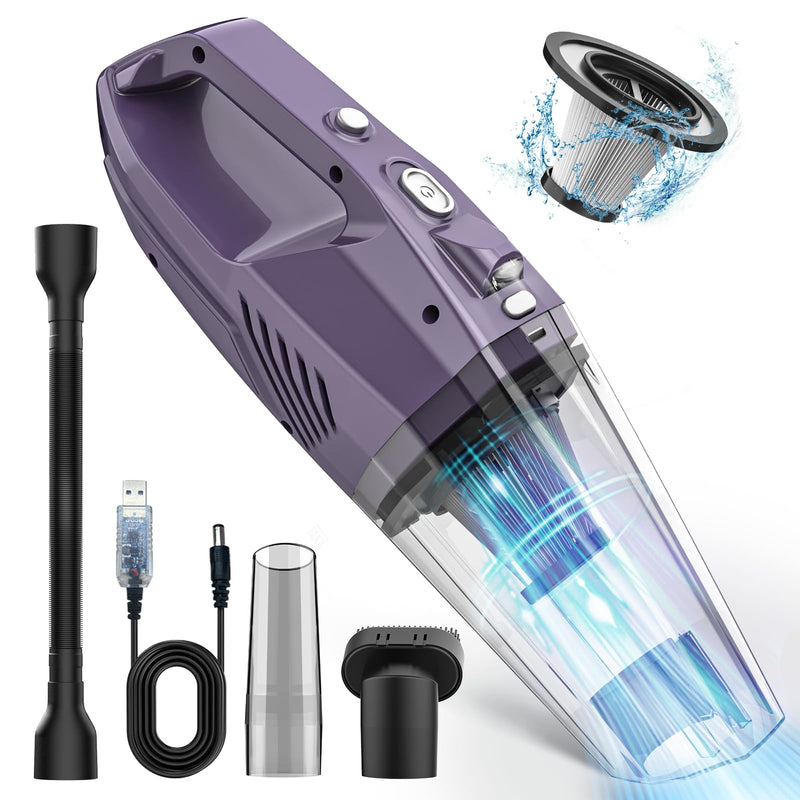 HANDHELD VACUUM WIRELESS WITH LED LIGHT, HEPA FILTER, RECHARGEABLE - PURPLE Like New