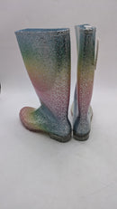 KomForme Womens Knee High Waterproof Rain Boots Glitter, Glitter,Size 6 - Like New