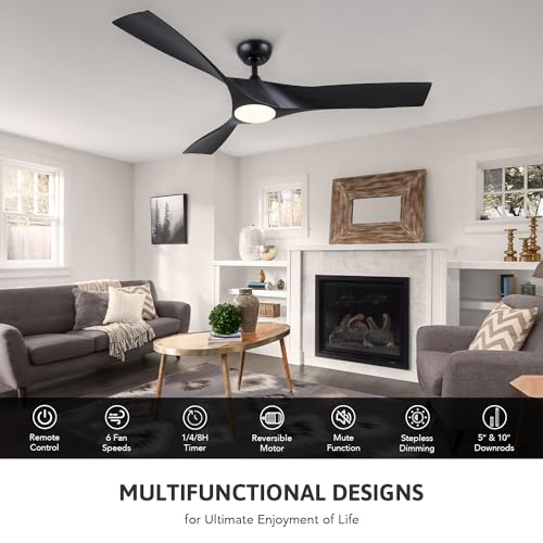 VONLUCE Ceiling Fan Light Remote Control 52 Inch Modern 3 Blades - BLACK - Like New