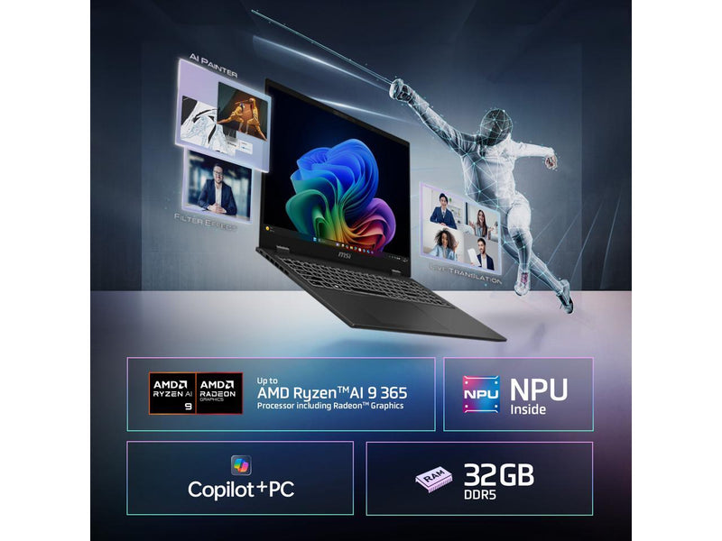 MSI Summit A16 AI+ 16" Touchscreen Copilot+ PC Laptop AMD Ryzen AI 9 365 32GB