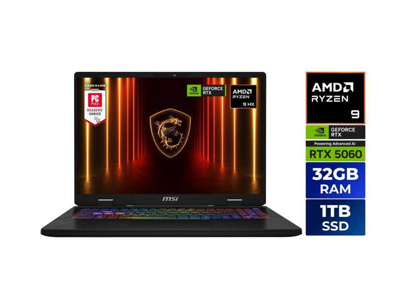 MSI CROSSHAIR A16 16" QHD+ 240Hz AMD® Ryzen™ 9-8940HX RTX 5060 32GBDR5 1TB NVMe