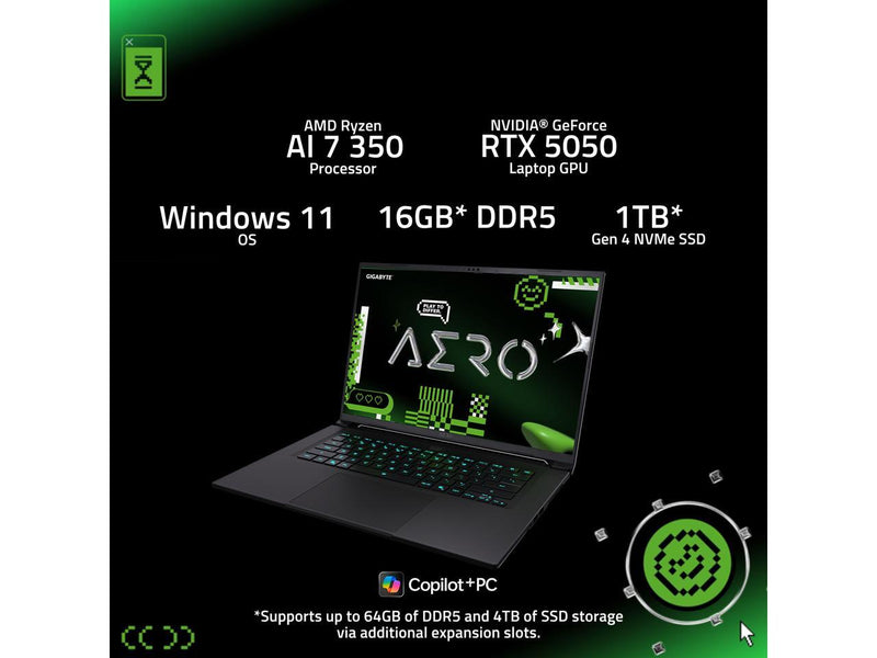 GIGABYTE AERO X16; Copilot+ PC - 165Hz 2560x1600 WQXGA - NVIDIA GeForce RTX 5050