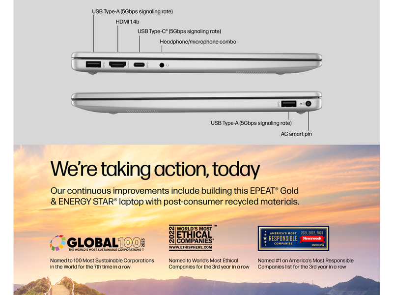 HP Notebook Intel Core 3 100U 12GB Memory 512 GB NVMe SSD Intel Graphics 14.0"