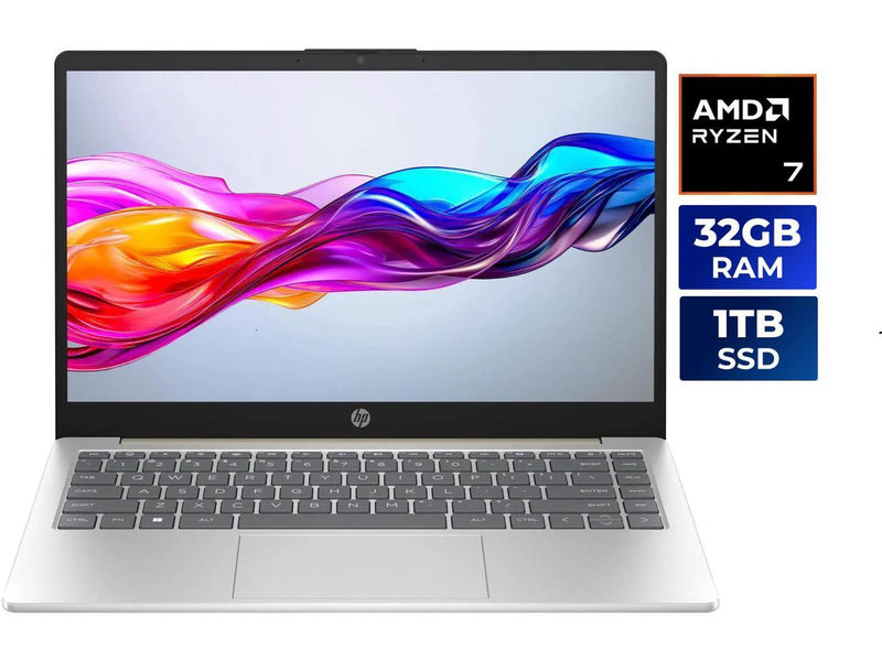 HP 14" HD Laptop AMD Ryzen 7 7730U 32GB Memory 1 TB NVMe SSD Windows 11 Home AMD