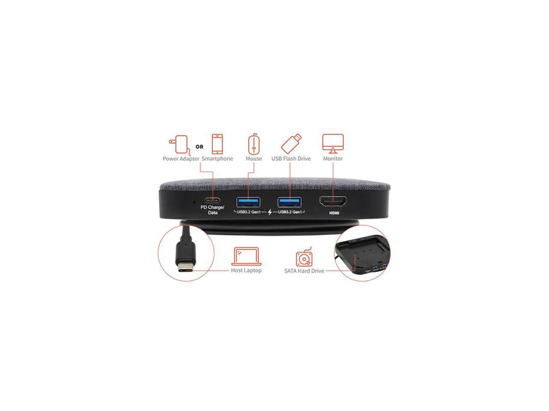 USB-C Dock, Single Display - 4K HDMI, USB 3.2 Gen 1, USB-A/USB-C Hub, SATA III,