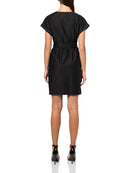 HD5D0D23 HALSTON WOMEN'S STRUCTURED SHORT SLEEVE V-NECK COTTON DRESS, 6, BLACK - Brand New