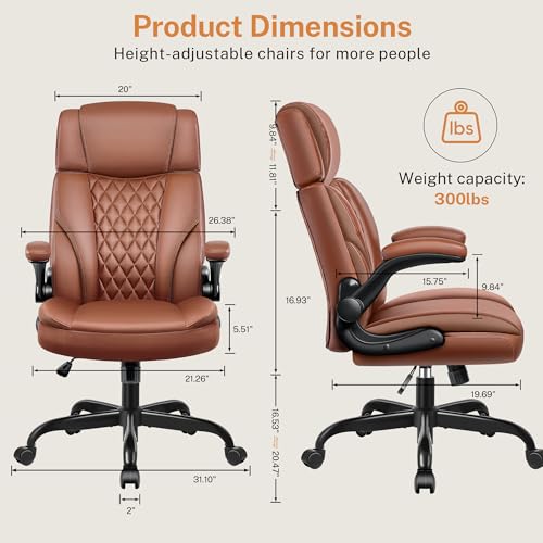 GENERIC OFFICE CHAIR FLIP UP ARMS EXECUTIVE LEATHER OFFICE CHAIR BG-688 - BROWN - Like New