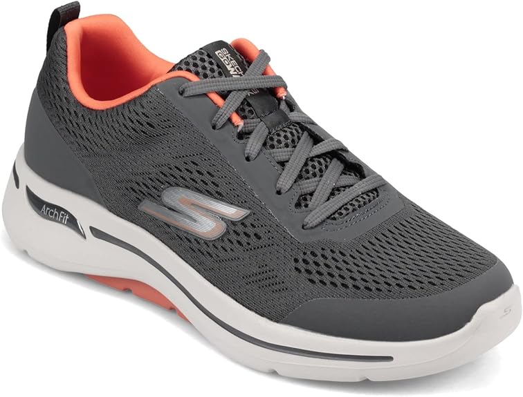 SKETCHERS SKECHERS MEN'S, GOWALK ARCH FIT IDYLLIC SNEAKER - 13 - CHARCOAL/ORANGE - Like New