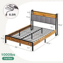 Novilla Full Size Bed Frame Storage Platform RGB Lights Charging Station - Brown - Like New