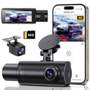 SHRINLUCK 4K+1080P+1080P 5.8GHZ WIFI DASH CAM FRONT REAR INSIDE FREE 64G - BLACK - Like New
