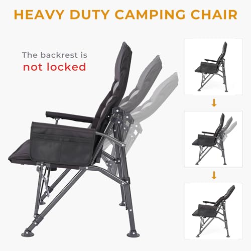 QAOYAL CAMPING CHAIRS FOR ADULTS, ADJUSTABLE BACKREST HEAVY DUTY - BLACK - Like New