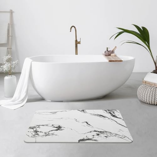 RICHARDS BATH MAT STONE BATHROOM MAT QUICK DRY & ANTI-SLIP WHITE MARBLE - Brand New