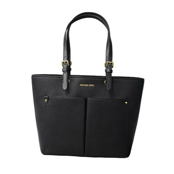 MICHAEL KORS JET SET VEGAN LEATHER DOUBLE POCKET TOTE - BLACK/SILVER - Like New