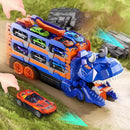 VANVIEM CAR TRUCK TOYS SET DINOSAUR TRANSPORT TRUCK WITH 12PCS CARS BLUE/ORANGE - Like New