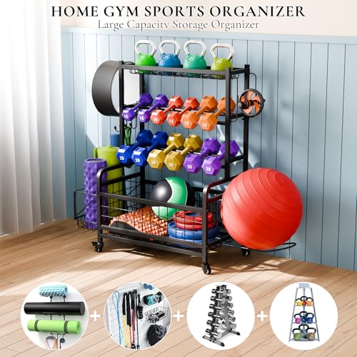 ATRONOR METAL MODERN GYM STORAGE RACK WITH WHEELS FOR DUMBBELLS, YLJ-210-BLACK - Like New