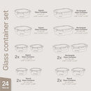 BAKKEN BOROSILICATE GLASS FOOD STORAGE CONTAINERS WITH LIDS 24 PIECES - BLACK - Brand New