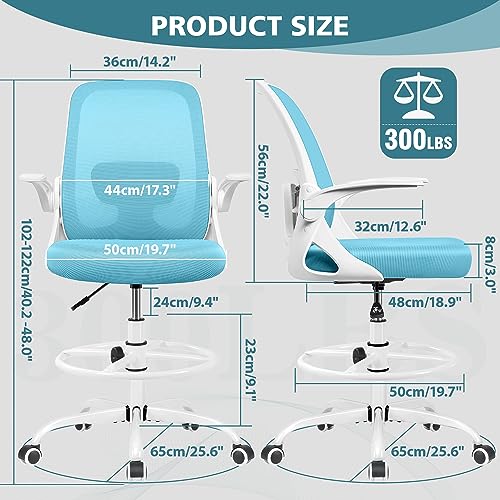 WINRISE DRAFTING CHAIR TALL OFFICE CHAIR ERGONOMIC DESK CHAIRS - BLUE - Like New