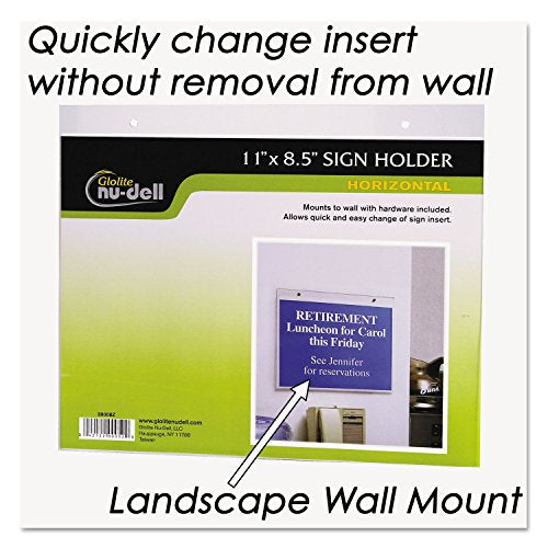 NuDell Clear Plastic Sign Holder Wall Mount 11 X 8.5 38008Z - CLEAR - Brand New