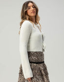 MELROSE WEST OF MELROSE FUZZY TIE FRONT WOMENS CARDIGAN - CREAM - WOMEN'S M - Brand New