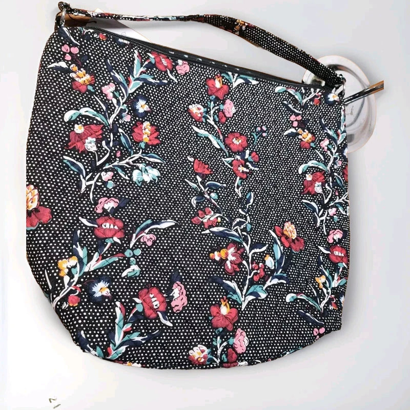 VERA BRADLEY OVERSIZED HOBO SHOULDER BAG - PERENNIALS NOIR DOT - Brand New