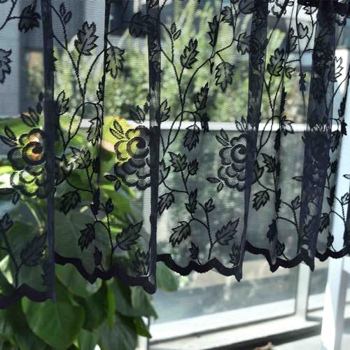 TERLYTEX BLACK LACE VALANCE CURTAIN WINDOW RUSTIC BLACK SHEER 52X18 1 PANEL Like New