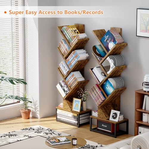EASYCOM TREE BOOKSHELF METAL BASE 7 TIER BOOKCASE STORAGE - BROWN - Like New