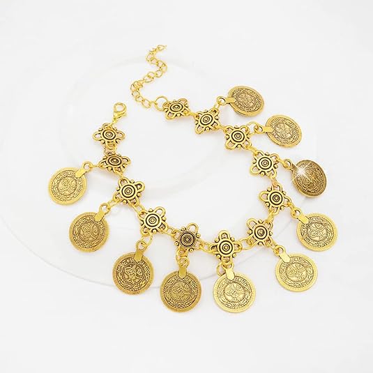 GENERIC ADJUSTABLE CHARMING BOHEMIAN COINS BRACELET SUMMER BOHO TASSEL - GOLD - Like New