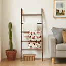 Leesinwing Wood Blanket Ladder 5 Tier Farmhouse Style Wall-Leaning - Dark Brown - Brand New
