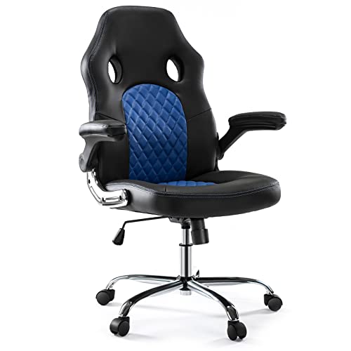 OLIXIS GAMING ERGONOMIC OFFICE DESK FLIP-UP ARMRESTS AND SUPPORT PU - BLUE - Like New