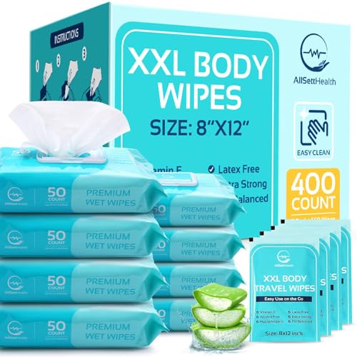 ALLSETT HEALTH WIPES FOR ADULTS BATHING NO RINSE (400 COUNT) - Brand New