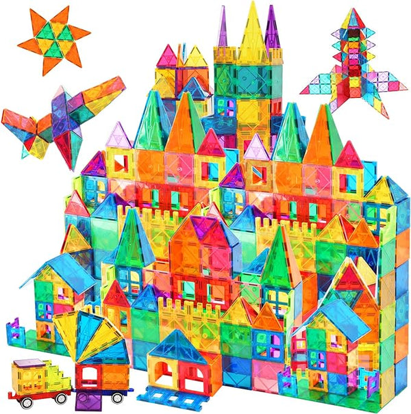 AFUNX 130 PCS Magnetic Tiles Building Blocks 3D Clear Construction - Multicolor Like New