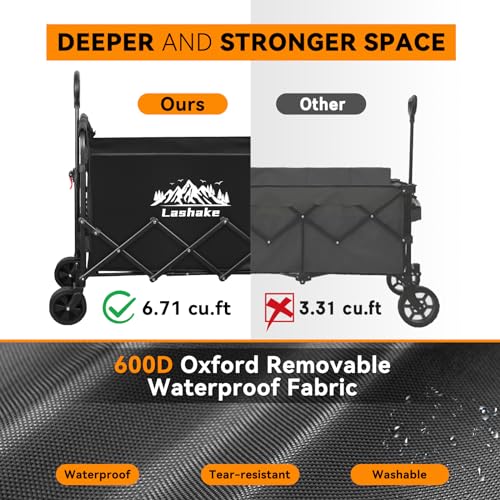 LASHAKE COLLAPSIBLE FOLDABLE WAGON, LARGE CAPACITY HEAVY DUTY WAGON Cart -BLACK - Brand New