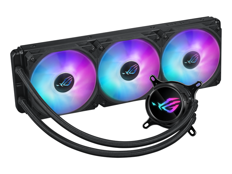 ASUS ROG Strix LC III 360 ARGB all-in-one CPU liquid cooler with 360° rotatable