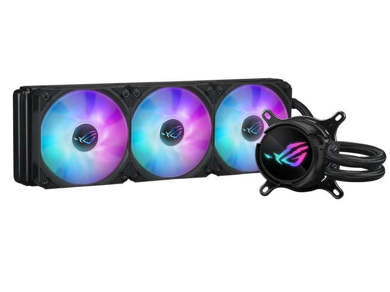 ASUS ROG Strix LC III 360 ARGB all-in-one CPU liquid cooler with 360° rotatable