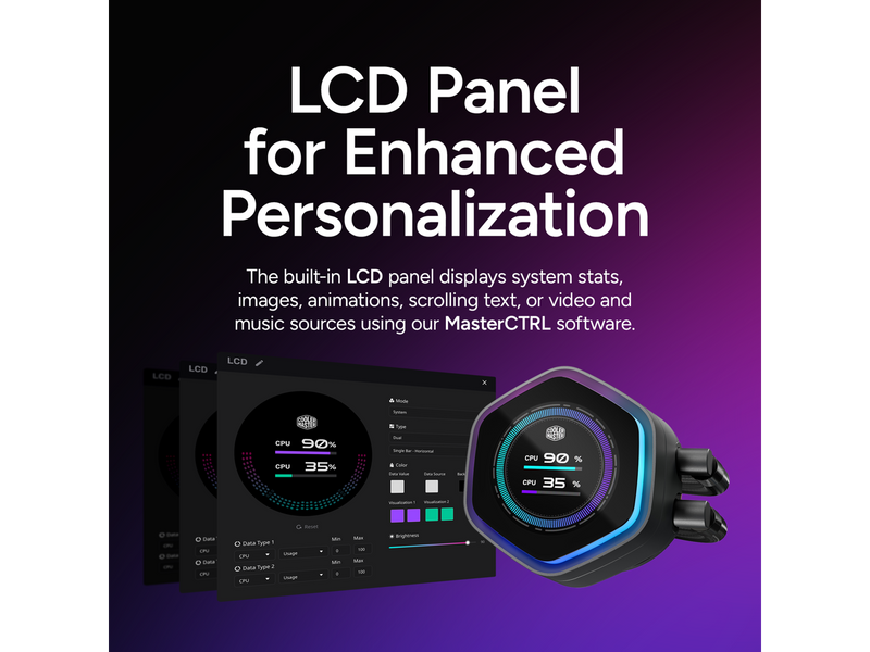 Cooler Master Atmos II 360 LCD FreeForm 2.0  AIO CPU Liquid Cooler, LCD Panel,