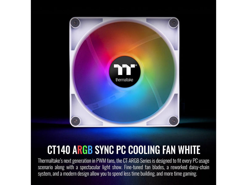 Thermaltake CT140 ARGB Sync PC Cooling Fan White (2-Fan Pack), 5V Motherboard