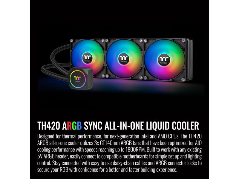 Thermaltake TH420 ARGB Sync All-In-One Liquid Cooler, AMD(AM5/AM4) Intel(LGA