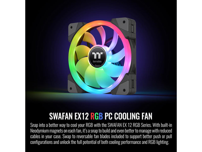 Thermaltake SWAFAN EX 12 RGB PC Cooling Fan, 3 Pack, 500 ~ 2000 RPM, Magnetic