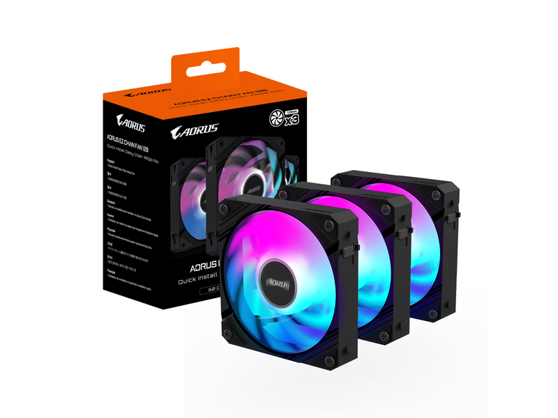 AORUS EZ CHAIN FAN 120 ICE (3-Pack), 120mm Hydro Dynamic Bearing ARGB Computer