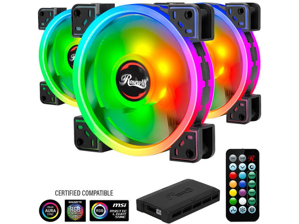 Rosewill RGBF-S12003 (3-Pack) 120mm Addressable RGB Fans and 8-Port Hub Set,
