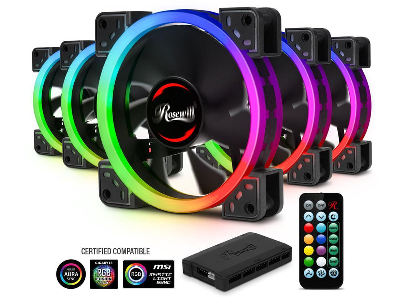 Rosewill RGBF-23001 120mm Dual Ring Addressable RGB Case Fan Hub Set, True RGB