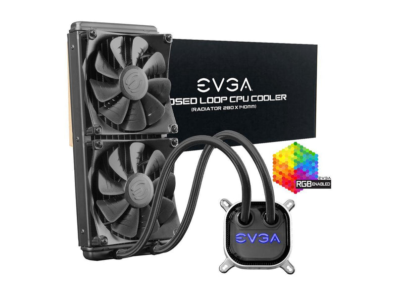EVGA CLC 280mm All-In-One RGB LED CPU Liquid Cooler, 2x FX13 140mm PWM Fans,